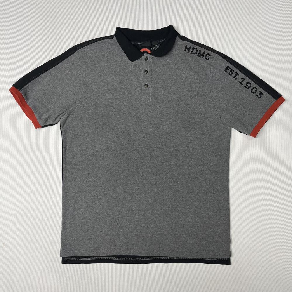 Harley-Davidson Polo Shirt Mens L Gray Black HDMC EST.1903 Colorblock Motorcycle